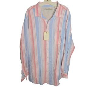 Caribbean Dusty Cherry Long Sleeve Striped Shirt Mens 2XLT NEW